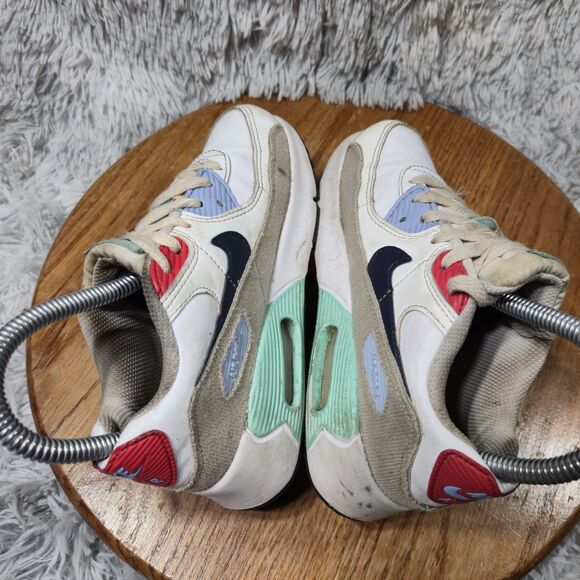 Nike Air Max 90 LTR Kids Size 1Y Leather Low Lace Up White/Multi-Color Sneakers - Picture 4 of 12